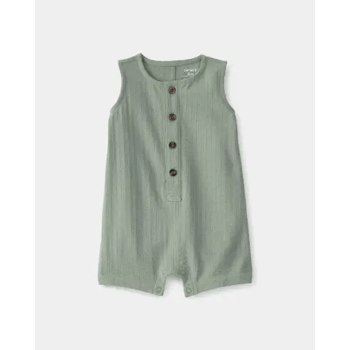 Baby Boy Solid Sleeveless Romper - Green | Carter's