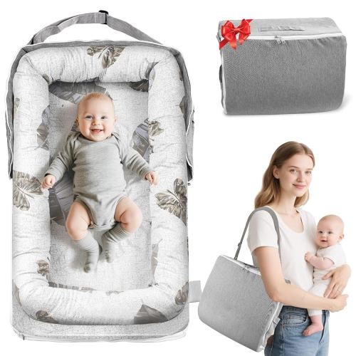 Baby Lounger & Nest for Newborn 0-24 Months, Baby Nest Supervised Breathable Cotton for Newborn, Newborn Essentials Gifts, Breathable Portable Infant Lounnger for Travel and Home(Feather)