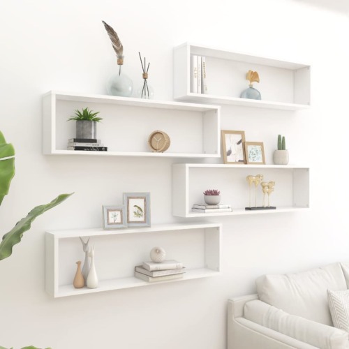 4 Piece Wall Cube Shelves Set 100x15x30cm - White