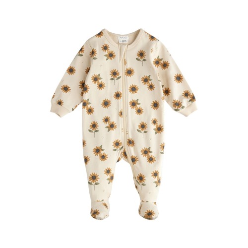 Sunflower Print Cotton Footed One-Piece Pajamas, Newborn