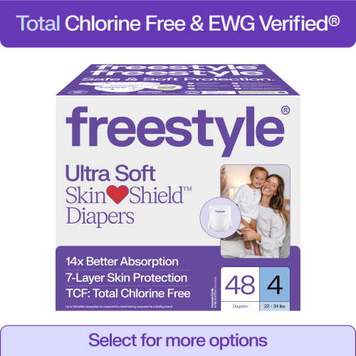 Size 4 Freestyle Total Chlorine Free 14x Better Absorption Hypoallergenic EWG Verified® Baby Diapers, Size 4 (22-34 lbs), 48 Count