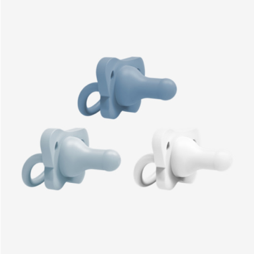 Dr. Brown's HappyPaci 100% Silicone Baby Pacifier, Contoured One-Piece Design, White, Blue, Light Blue, 0-6m, BPA-Free, 3 Pack