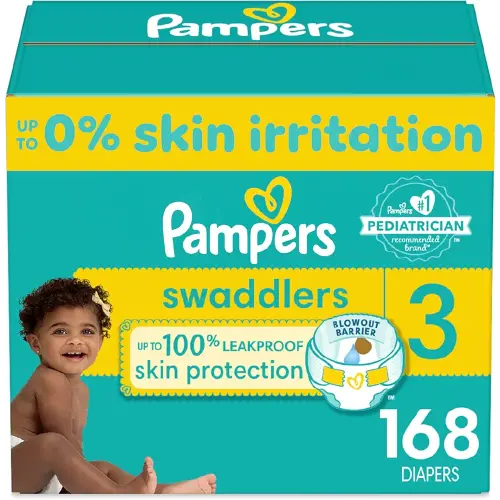 Pampers Swaddlers Diapers - Size 3, One Month Supply (168 Count), Ultra Soft Disposable Baby Diapers