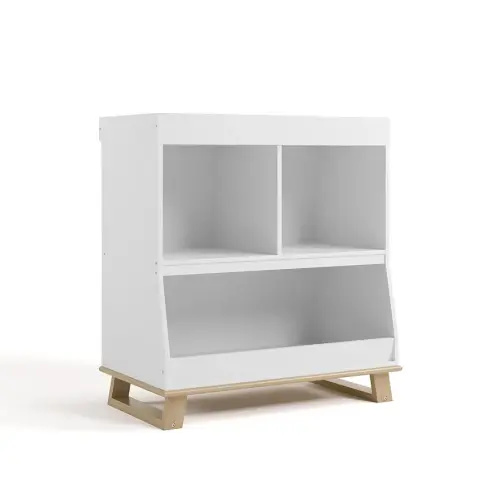 Storkcraft Modern Nursery Changing Table Dresser (White with Driftwood) – GREENGUARD Gold Certified, Baby Dresser with Changing Table Top