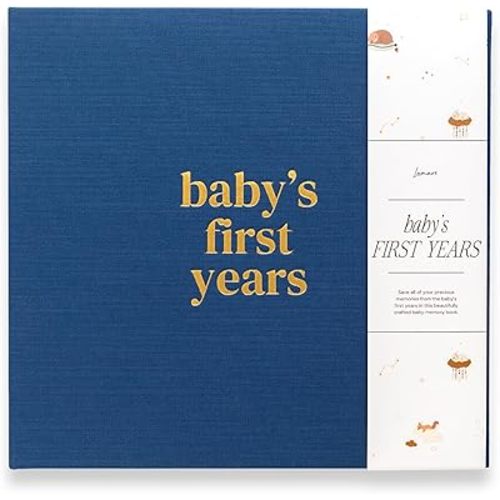 Lamare Baby Memory Book - Baby’s First Year Book, Linen Baby Book Keepsake, Baby Journal, Baby First Year Baby Keepsake Book, Childhood Memory Book with Pocket for Modern Families