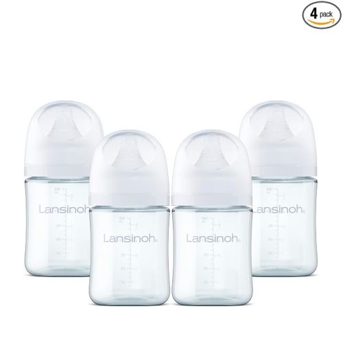 Lansinoh Anti-Colic Glass Baby Bottles, White Collar, 5 Ounces, 4 Count