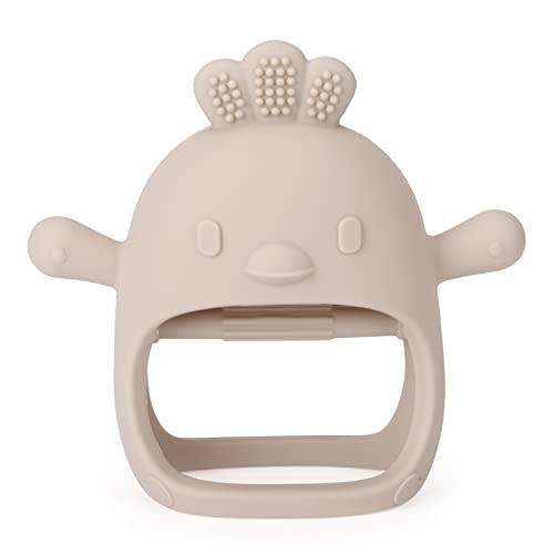 Socub Silicone Baby Teether Toy for Infants 3+ Months, BPA Free Anti-Drop Silicone Mitten Teething Toy for Soothing Sore Gums, Baby Chew Toys for Sucking Needs, Beige