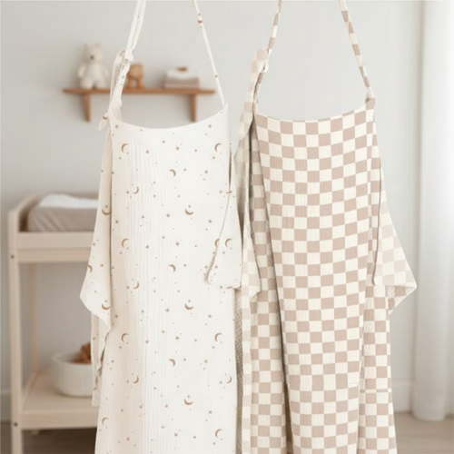 2-Pack Muslin Nursing Cover Up for Breastfeeding Moms with Rigid Hoop, 100% Cotton, Lightweight & Breathable Breastfeeding Cover, Adjustable & Comfort