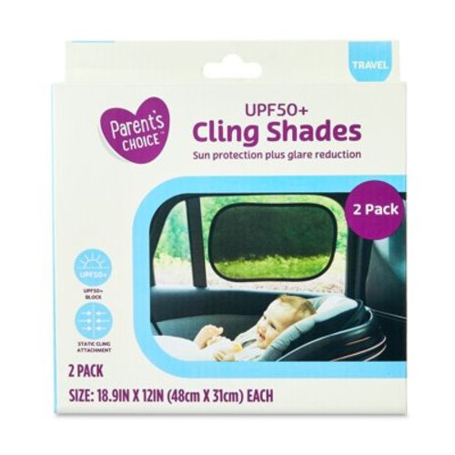 Parent's Choice Baby Car Window Cling Shades, UPF 50+, Universal Fit, Blocks Heat&UV, 2 Pack, Black