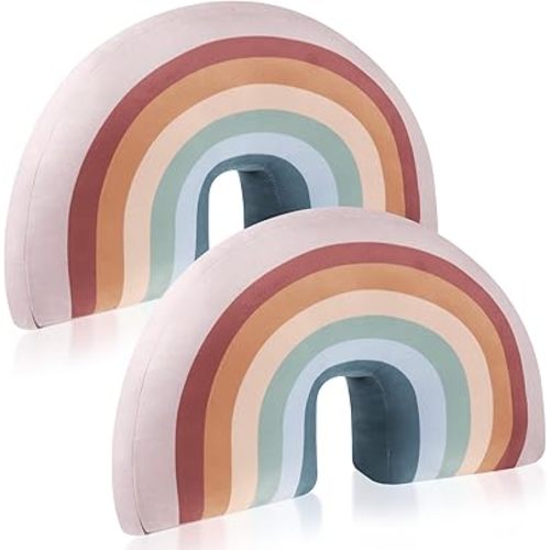 Chunful 2 Pcs Rainbow Pillow for Girls Kids 13.8 x 8.7 x 4 Inch Plush Cute Rainbow Throw Pillow Arch Shaped Floor Cushion Stuffed Decoration for Bed Chair Room Home Decor(Pastel)