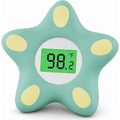 Baby Bath Thermometer for Infant & Toddler, Floating Digital Water Temperature Thermometer with 3-Color LED Backlight, Instant Accurate Reading,Baby Bath Toy,Hot & Cold Alert（Green starfish）
