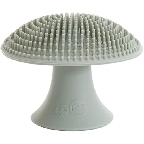 ezpz Mushroom Sponge (Sage) - Flexible Kitchen Sponge with Soft Bristles, Non-Slip Handle & Suction Base - Odor-Resistant Silicone Scrubber Sponge for Pans, Dishes & Feeding Gear