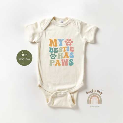 Retro My Bestie Has Paws Bodysuit, Pet Bestie Baby Onesie®, Funny Pet Baby Onesie®, Cute Baby Shower Gift, Best Friend Onesie®, Pet Lover