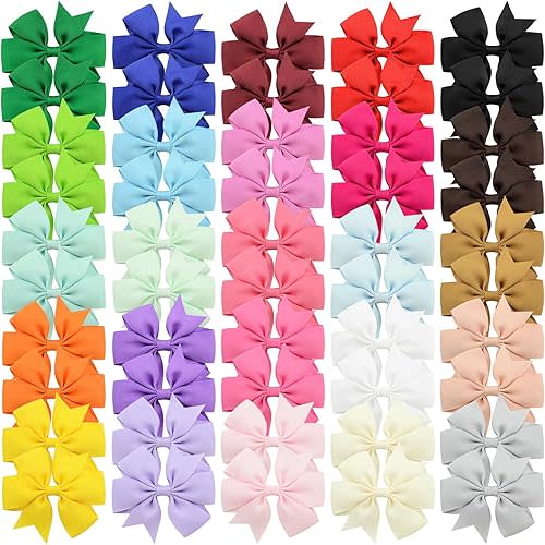 50Pcs Hair Bows for Girls Grosgrain Ribbon Pinwheel Hair Clips Toddler Hair Accessories with Alligator Clip Bow for Baby Grils Toddler Teens(3 Inch)