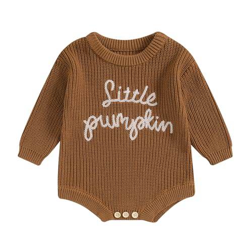 Newborn Baby Boy Girls Halloween Outfits Long Sleeve Letter Embroidery Knit Sweater Romper Infant Winter Outfit