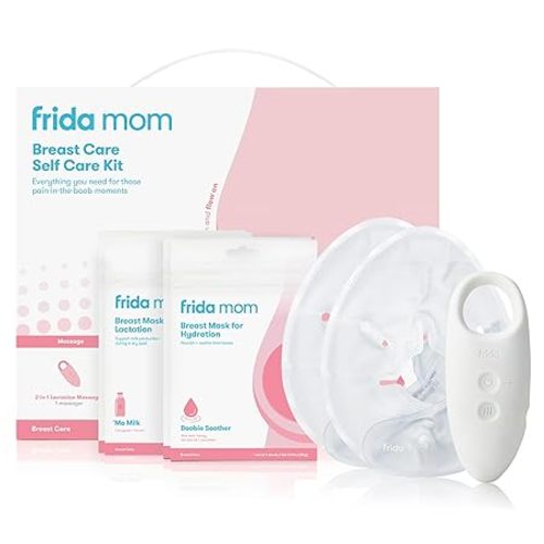Frida Mom Breastfeeding Essentials Kit, Heat Pads, 2-in-1 Lactation Massager, Hydration Mask, 9pc Set - 9 Piece Set - Breast Care Self Care Kit