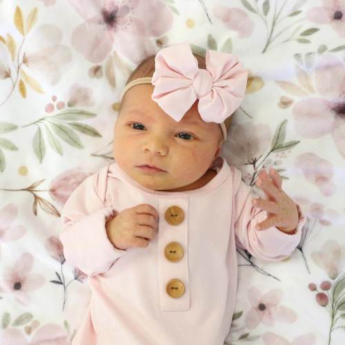 Solid Blush Bamboo Baby Knot Gown & Hat