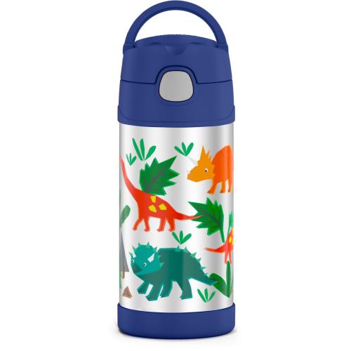 Thermos Kids Stainless Steel Vacuum Insulated Funtainer Straw bottle, Dinosaurs, 12oz