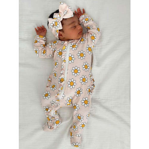 Daisy Pop Taffy / Organic Frill Zip Footie