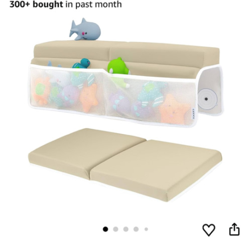 Comfortable Baby Bath Kneeler and Elbow Rest Pad Set – Thick Memory Foam Bath Kneeling Pad with Elbow Support – Baby Bathtub Cushion with Toy Organizer for Bathing Infant or Toddler - Beige