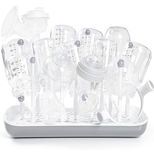 Termichy Baby Bottle Drying Rack, Large Capacity Baby Bottle Rack for Bottles, Dry Rack with Removable Water Tray (Gray)