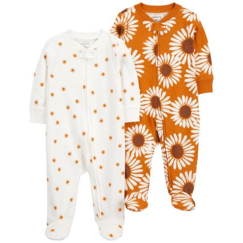 Baby 2-Pack Sunflower Zip-Up Cotton Sleep & Play Pajamas - Style,Yellow