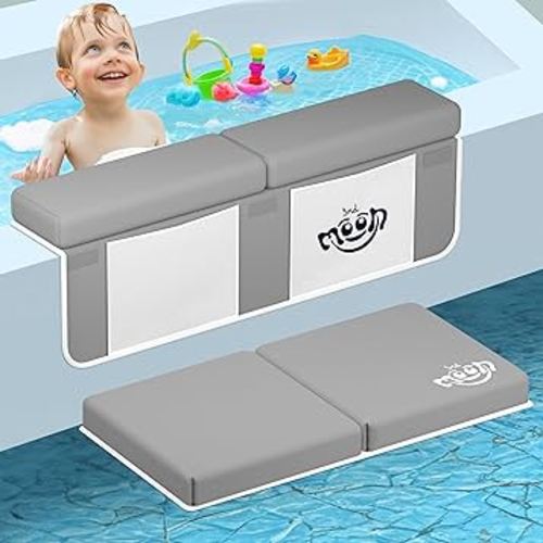 3rd Moon Comfortable Baby Bath Kneeler and Elbow Rest Pad Set - 1.5" Memory Foam, Quick Dry Non Slippery Kneeling Pad - Foldable Bath Tub Elbow Pad with Toy Organizer Mesh Pockets