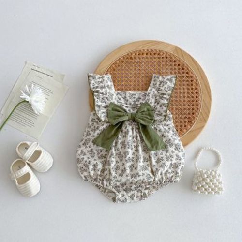 MyKids-USA Summer Hot Selling Baby Girls Sleeveless Square Neck Floral Print Onesie