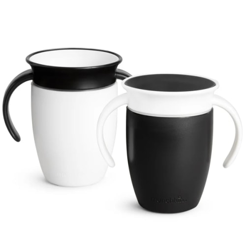 Miracle® 360° Trainer Cup, Black & White, 7oz, 2pk | Munchkin
