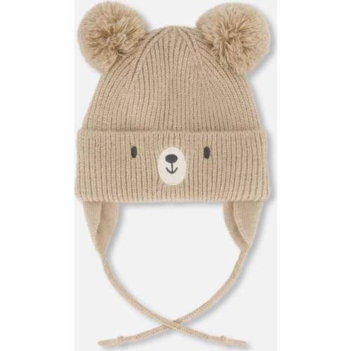 Lined Baby Knit Hat with Pompoms, Chanterelle