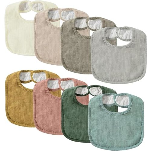 JELLYMONI Muslin Baby Bibs 8 Pack Baby Bandana Drool Bibs for Unisex Boys Girls, 100% Cotton Solid Colors Soft Square Teething Bibs for Newborn