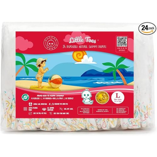 Little Toes Premium Natural Disposable Swim Diapers, Size 5 Large (26+ lbs) (24 Count) | Baby Disposable Swim Diapers | Hypoallergenic, Chlorine & Fragrance-Free | Gentle on Sensitive Skin