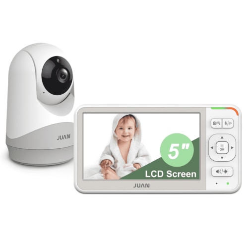 JUAN Baby Monitor with Camera and Audio, 5'' LCD Screen Video Baby Camera Monitor with No WiFi, 20Hrs Battery Life, Night Vision, Temperature, Lullabies, 1000ft Long Range