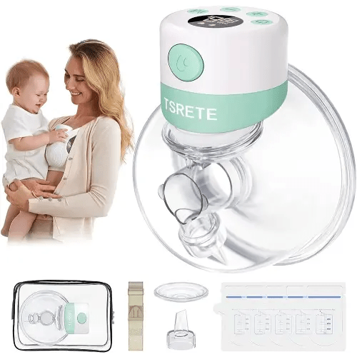 TSRETE Breast Pump Electric, Wearable Breast Pump, Hands Free Breast Pump, with 2 Modes, 9 Levels, LCD Display, Memory Function Rechargeable Single Milk Extractor with Massage Mode-24mm Flange-Green