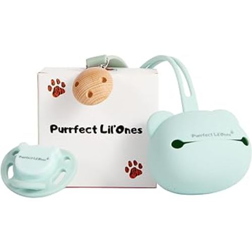 Pacifier & Accessories | Purrfect Lil'Ones Silicone Pacifier, Pacifier Clip & Pacifier Case | Safe & Clean Whether in use or not | Easy Clean | Teething, Soft, Durable, Non-Toxic, BPA-Free Material
