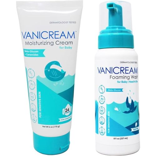 Vanicream Baby Care Set, (1) Moisturizing Cream for Baby 6 Ounce, & (1) Foaming Wash for Baby 8 Ounce, Set