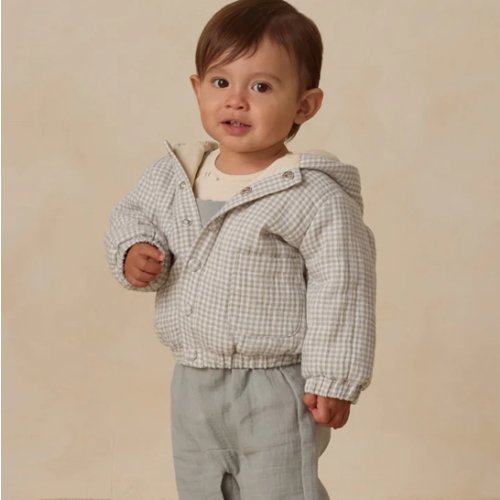 Hooded Woven Jacket || Blue Gingham – Quincy Mae