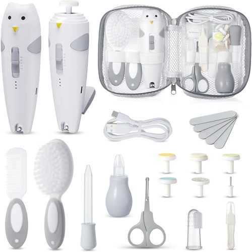 Lictin Baby Grooming Kit, 25 in 1 Baby Electric Nail Trimmer Set, Safe Baby Nail File with Auto Light, Baby Nail Kit Newborn Nursery Healthcare Kit, Portable Baby Care Kit for Infant Toddlers Boys Girls, Baby Registry Shower Gift