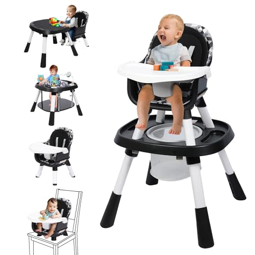 Xilingol 15-in-1 Convertible High Chair, 2-in-1 Baby Highchair & Activity Center W/Toys, Booster Seat | Building Block Table | Toddler Chair W/Removable Tray & 5-Point Harness & 2-Layer Cushion(Black)