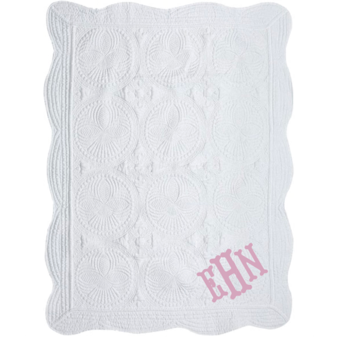 White Quilt with Embroidered Initials