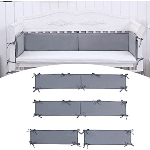 Mesh Liner Breathable 4 Panels Baby Crib Liner Cotton Bum-per Pads for Boys Girls (Gray)
