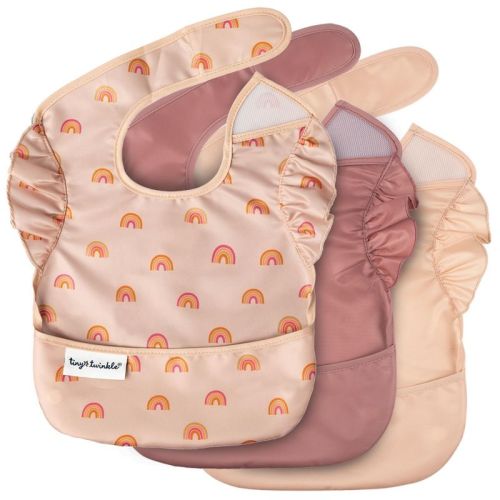 Tiny Twinkle Mess-Proof and Waterproof Baby Food Bib for Boys or Girls, Machine Washable and BPA-Free w/Adjustable Closure
