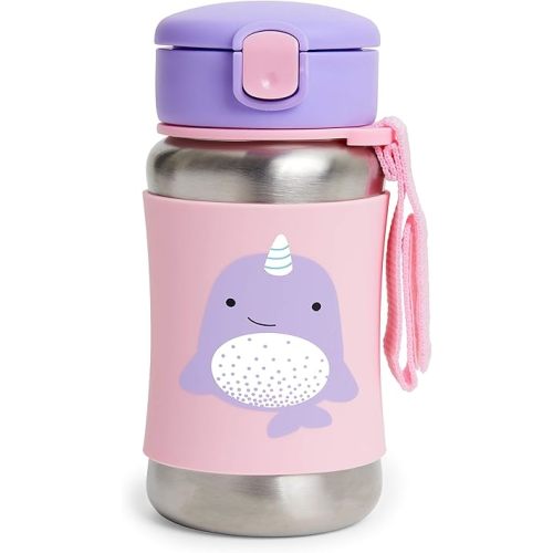 Skip Hop Toddler Sippy Cup with Straw, Zoo Stainless Steel Straw Bottle, Narwhal