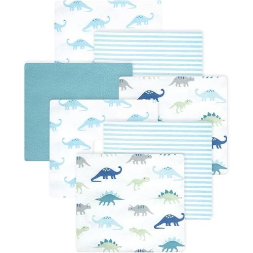 Little Treasure Hudson Baby Cotton Poly Flannel Receiving Blankets Multipack, Blue Soft Teal Dino, 30x30 inches