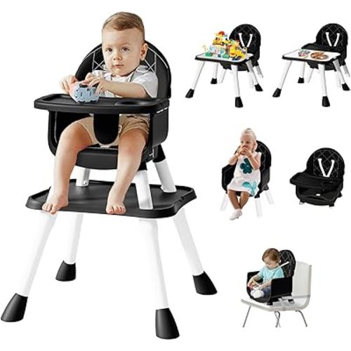6 in 1 Baby High Chair for Babies and Toddlers, Booster Seat, Kids Learning Table & Chair (Black)