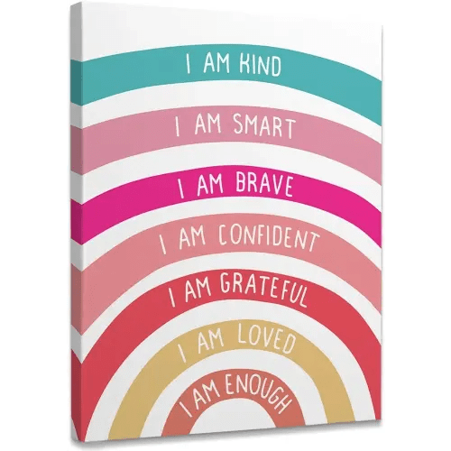 I Am Kind Smart Brave Framed Canvas Wall Art Decor 11×14 inch,Boho Colorful Rainbow Girl Nursery Quote Print Painting Artwork Home Wall Decoration For Home Nursery Playroom Girls Room Kids Room