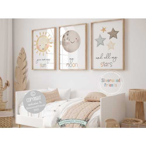 ORIGINAL You Are My Sun My Moon And All My Stars Nursery Print, Gender Neutral Newborn Gift Above Crib Decor, Sun Moon Nursery Digital Print