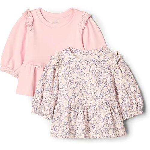 Amazon Essentials x Sofia Grainge Toddlers and Baby Girls' 3/4 Sleeve Knit Top, Pack of 2