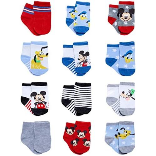Disney Baby Boys Socks - 12 Pack Soft Newborn Baby Socks Character Prints - Cute Newborn and Infant Socks (0-24M)