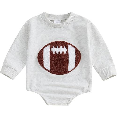 Newborn Baby Football Outfit Embroidered Football Sweatshirt Romper Oversized Bodysuit Boys Girls Fall Clothes